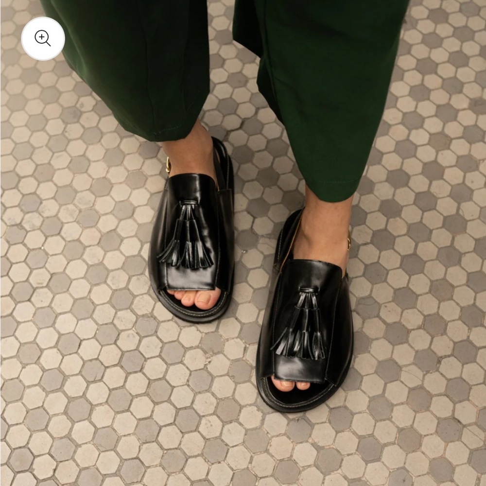 Malfada RITA BLACK TASSEL CHUNKY SANDALS Black Leather Tassel Sandals